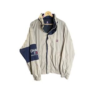 Chaps Ralph Lauren Mens Beige Navy Colorblock Jacket Windbreaker XL